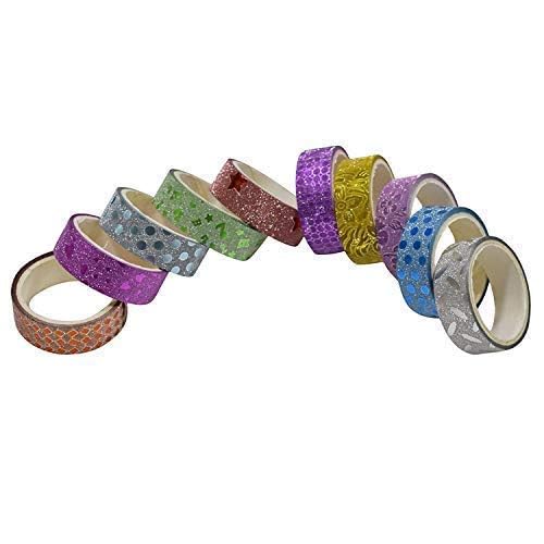 Image of ECLET Adhesive Colorful Decorative Designers Glitter Tape Rolls, Length 3m Each, Set of 12 (Colors As Per Availability) (Glitter), Multicolor