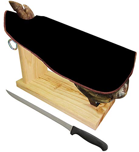 JamonOnline Support à jambon + couteau + protège-jambon Noir