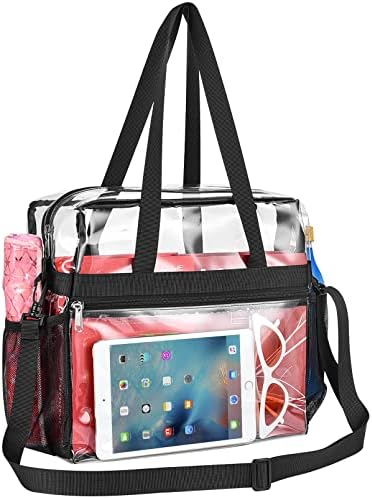 Paxiland Clear Bag Stadium Approved 12x6x12, Clear Stadium Bag for Women and Men, Clear Tote Bag Stadium Approved for Concert Work Festival Lunch, See Through Bag with Non-Removable Straps - Black