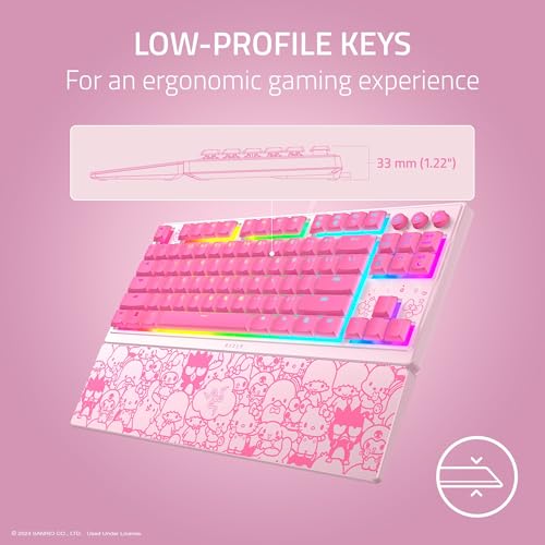 Razer Ornata V3 TKL Gaming Keyboard: Low-Profile Keys - Mecha-Membrane Switches - UV-Coated Keycaps - Backlit Media Keys - 8-Zone RGB Lighting - Magnetic Wrist Wrest - Hello Kitty & Friends Edition - Image 3