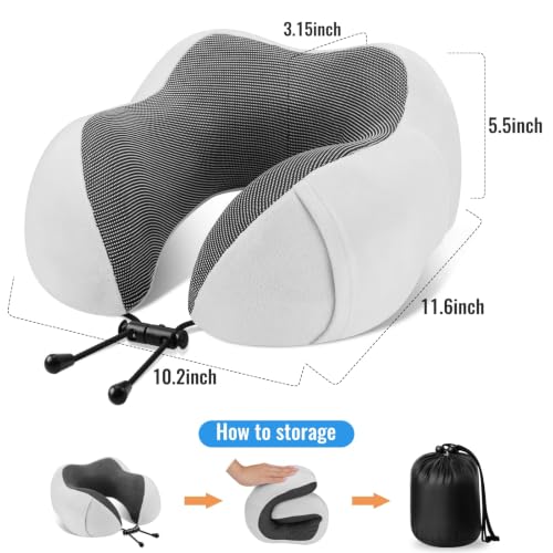 Image of CloudBliss Travel Pillow for Plane, Memory Foam Neck Pillow for Traveling, Airplane Pillow with Eye Mask, Earplugs, Storage Bag, Compact Neck Pillow for Long Flight Sleep, Travel Essentials Light Grey