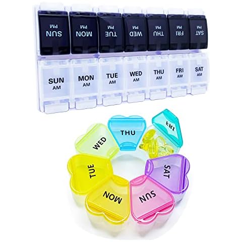 MOLN HYMY Round Pill Boxes and Organizer and am pm Pill Organizer 2 Times a Day Cover