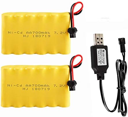 CBB 7.2V 700mAh NI-CD Battery Rechargeable for Huina 1550 550 RC Excavator 2 Pack 7.2V 700mAh Battery with USB Charger