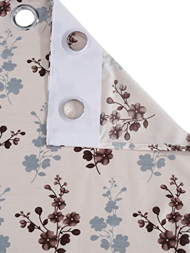 Image of Cortina 2 Piece Leaf Design Panel Eyelet Polyester Window Curtains - 5 Feet, Brown & Cream