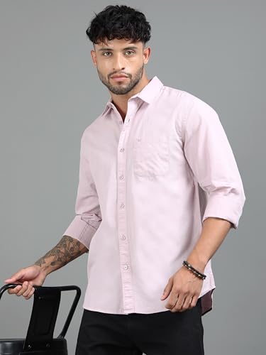 Image of Men Slim Fit Solid Spread Collar Casual Shirt