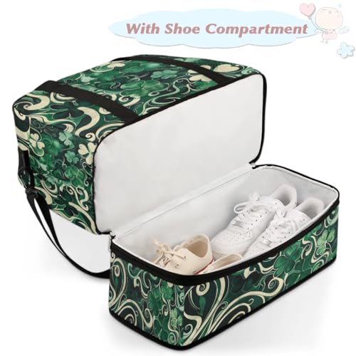 Travel Duffel Bag with Shoe Compartment, Green Summer Leaves Shoulder Weekender Bags for Women, Foldable Waterproof Travel Bag Carry on Bag4