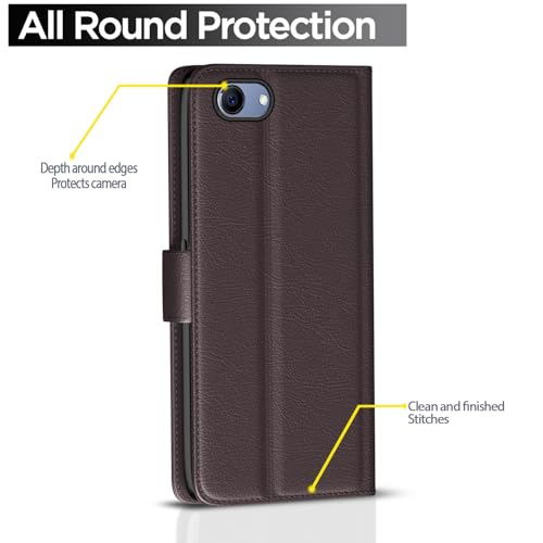 Image of Pikkme Realme 1 Flip Case Leather Finish | Inside TPU with Card Pockets | Wallet Stand and Shock Proof | Magnetic Closing | Complete Protection Flip Cover for Realme 1 (Coffee)
