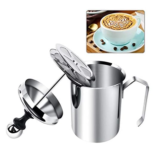 Manual Stainless Steel Milk Frother Pitcher, 17 oz