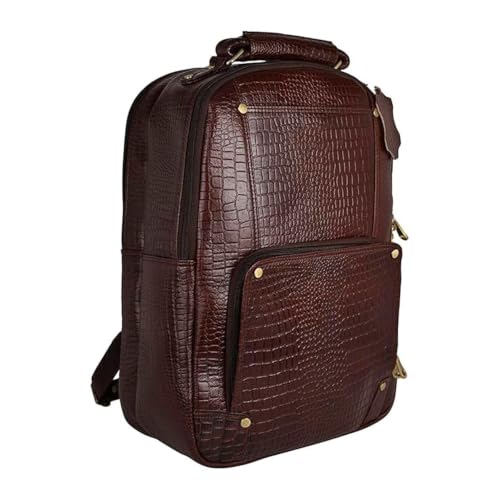 Image of RICHSIGN LEATHER ACCESSORIES Genuine Leather Laptop Backpack Bag For Men And Women, College, Office, Travel Use | 15.6 Inch Laptop Compartment