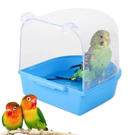 Plastic Birds Bath Tub for Birds Cage Small Birds Bathing Box (Color May Vary) by Pet & Vet. (Blue& White). 1