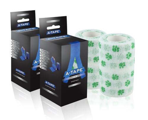 Image of A-TAPE Breathable Self Adhesive Cohesive Bandage for Humans & Pets (Dogs, Cats, Birds) -Sports, Wrap, Athletic, Non Woven First Aid Medical, Wrist, Swelling (10 cm X 4.5 mtr, Pack of 2) (Whitegreen Paw)