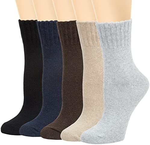 Loritta 5 Pairs Wool Socks for Women Gifts Winter Warm Thick Knit Cabin Cozy Crew Socks,Pure Design