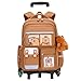 Liummrcy Mochila enrollable con 6 ruedas mochila de capybara de gran capacidad con mango retráctil de la escuela de dibujos animados impermeables correa reflectante para niños Imagen de Liummrcy Mochila enrollable con 6 ruedas mochila de capybara de gran capacidad con mango retráctil de la escuela de dibujos animados impermeables correa reflectante para niños