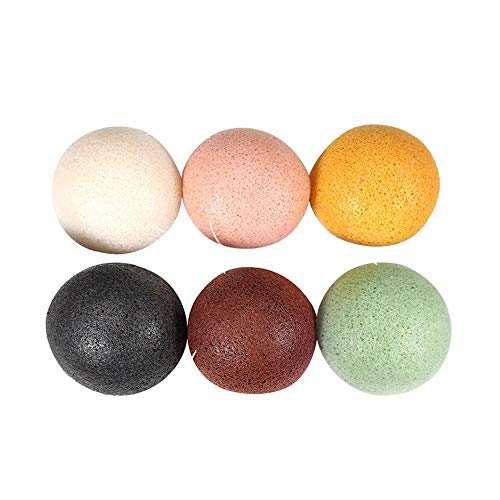 Natural Facial Konjac Sponge Set, 6 Pack Soft No Stimulation Bamboo Charcoal Konjac Cleansing Puff Kit, Exfoliating Beauty Wedges Pads For Face Body