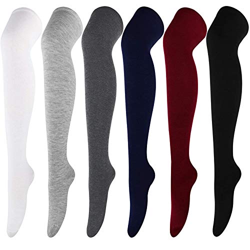 Image of DRESHOW 6 Pairs High Thigh Socks Striped Over Knee Thin Tights Long Stocking for Women Leg Warmer