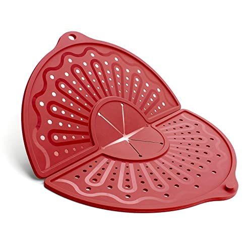 Image of Silicone Splatter Screen For 10, 11 and 12 Inch Frying Pan, Foldable, Multi-Use Grease Trivet Mat, 12 inch Non-Stick Oil Splatter Guard For Mixer, Dishwasher Safe, BPA Free,Red