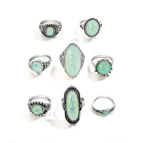 XFSRG 8 Pièces Turquoise Bague Femme Style Rétro Bagues Tendance et Personnalité pour Tous les Jours Fêtes et Festivals de Musique