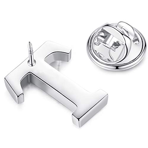 Image of HONEY BEAR Initial Alphabet Letter Lapel Pins Collar Badge Brooches for Mens /Womens Shirt Dress Decoration Silver