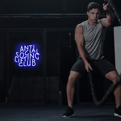 Image of Anti Social Lifting Club Neon Light Signs Weight Lifting Sign | USB Powered Dimmable Workout Gym Wall Decor Home Gym Decoration 14.6 inchx12.6 inch
