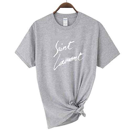 RSL Amis des Femmes T-Shirt imprimé Dames Lettre Top à Manches Courtes Mode O col T-Shirt de Coton T-Shirt de Femmes (Color : Light Grey White, Size : M)