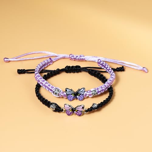 Image of COLORFUL BLING Butterfly Charm Bracelets Adjustable Hand Woven String Bracelets BFF Gift for Women