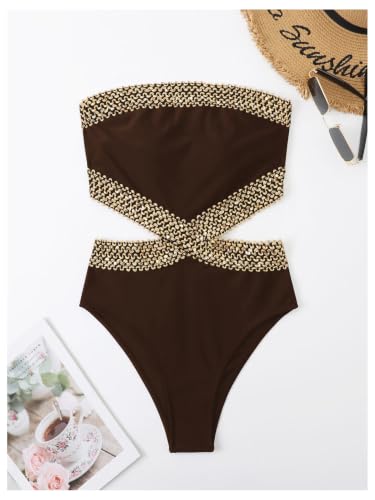Image of Milumia Women's Stitch Detail Strapless One Piece Swimsuit Cut Out Bandeau Bathing Suit
