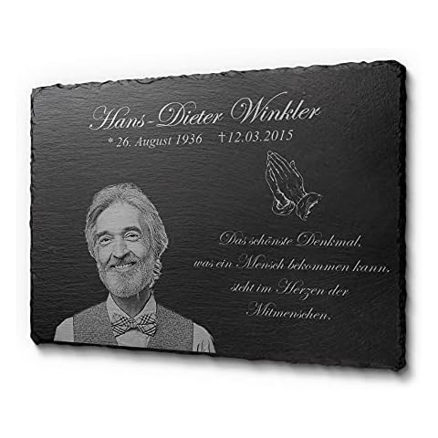 CHRISCK design Grabschmuck aus Schiefer 40 x 30 cm | gestalte Dein Gedenkstein ganz einfach selbst | Gedenktafel mit personalisierter Gravur für Menschen Cover