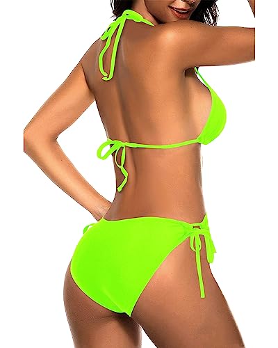 Image of Tempt Me Women Triangle Bikini Sets Halter Two Piece Sexy Swimsuit String Tie Side Bathing Suit