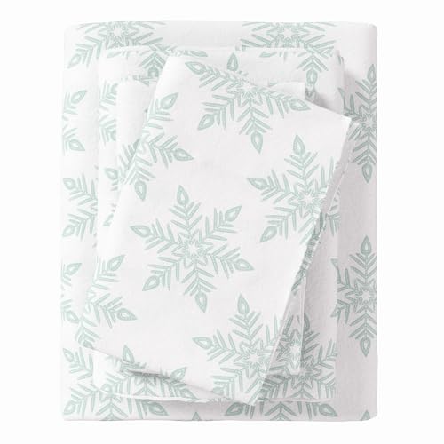 Great Bay Home Flannel Sheet Set Full Size - 100% Turkish Cotton, Double-Brushed, Printed Bed Sheets - Ultra-Soft, Cozy, 4-Piece Bedding Set (Snowflake- Simple White)