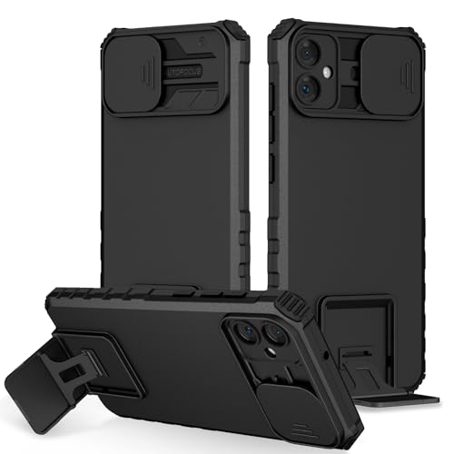 Image of Back Cover Case for Samsung Galaxy F05 | Sliding Camera Shield | Stereoscopic Stand | 360 Mobile Phone Case Cover for Samsung Galaxy F 05 / F05 4G | New PC, Black Back Cover