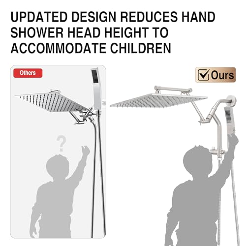 Image of All Metal 12 inch Luxurious Rain Shower Head with Handheld Spray, Power Jet