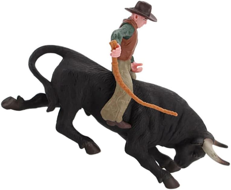 Zerodeko Desktop Ornaments Cowboy with Black Bull Figurine Farm Animal Cattle Figurine Western Riding Toy Playset for Kids Bullfighter Playset Home Office Tabletop Decorative Human Figures Toys