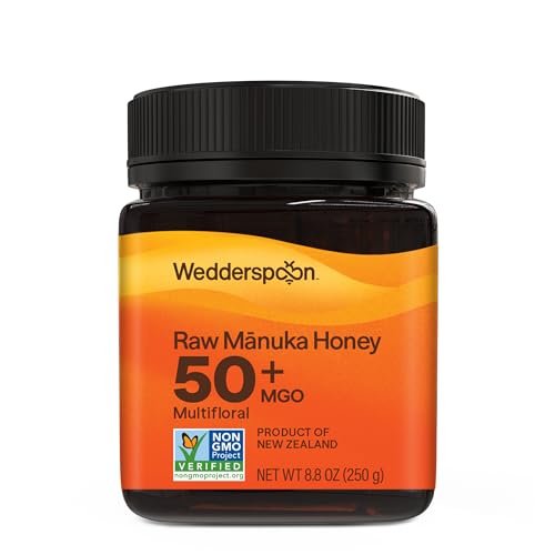Image of Wedderspoon Raw Manuka Honey 50+ MGO, 8.8 Oz, Unpasteurized New Zealand Honey, Non-GMO, BPA-Free Jar, Superfood & Natural Wellness Support