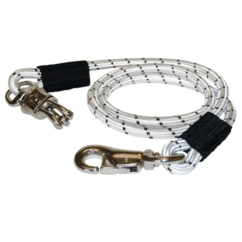 Jeffers Equine Bungee 30 inch Trailer Ties for Horses Heavy-Duty Elastic Rope with Panic Snap and Bull Snap Horse Trailer and Barn Accessories Black and White Durable Tie Down Straps