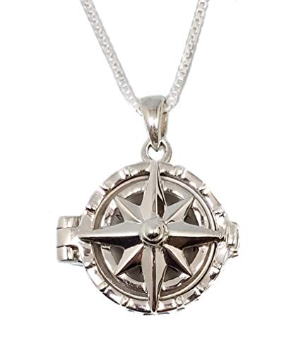 Stanley London Sterling Silver Compass Rose Locket with Working Compass (Locket With Chain No Personalization)3