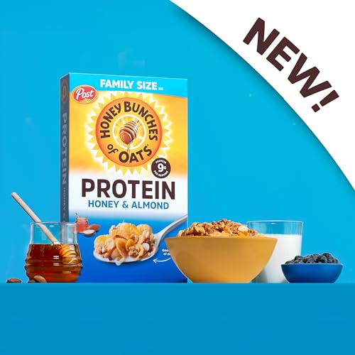Image of Honey Bunches of Oats Honey & Almond Protein Cereal, Breakfast or Snack, Family Size, 15 oz (Pack of 2)