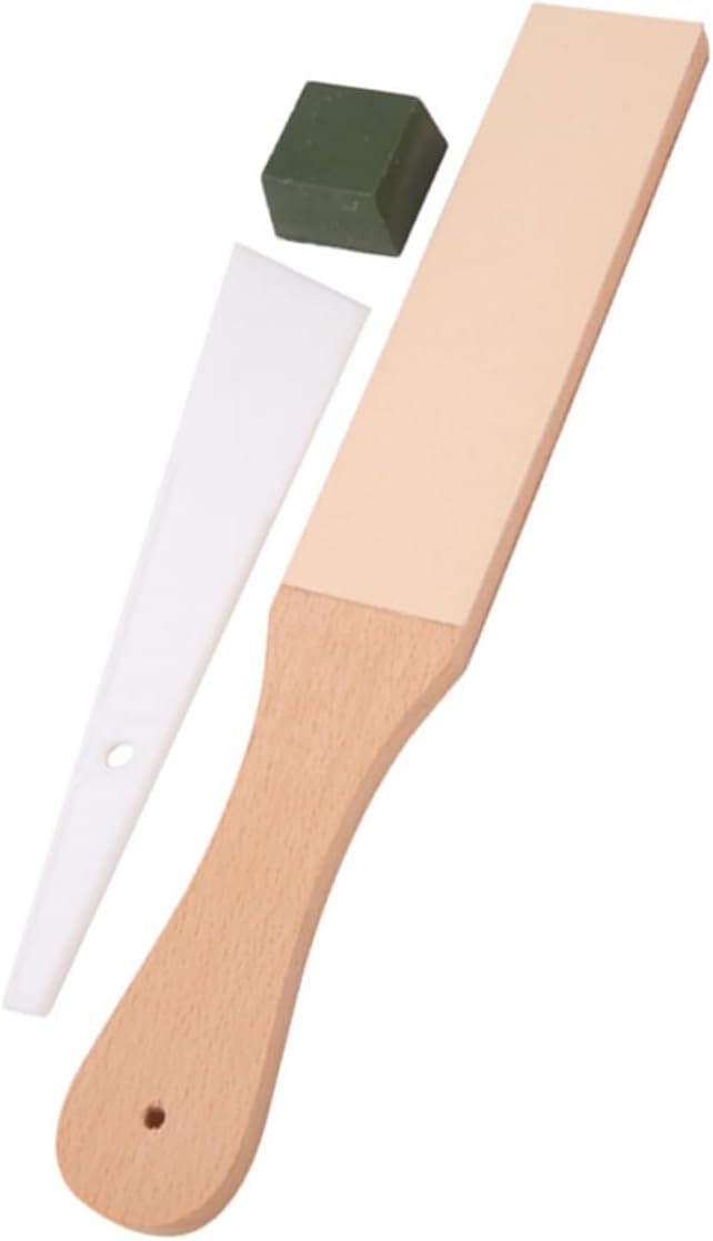 VILLCASE 1set Leather Sharpening Strop Handle Double-sided Polishing Board for and Cutting Tools Includes Polish Compound for Enhanced Sharpness