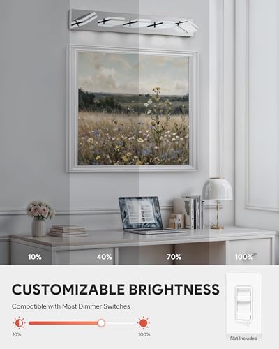 Image of VONLUCE Bathroom Vanity Light Fixture, 5-Light Modern LED Vanity Light, 3CCT Adjustable Bathroom Lights with Memory Function Rotatable Shades, 34 inch Wall Lighting Fixture Over Mirror, Chrome