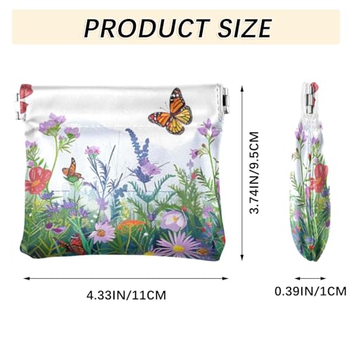 Flowers and Butterflies Coin Purse Leather Pouch Change Purse, Squeeze Coin Pouch for Cards, Keys & Lipsticks, Unisex3