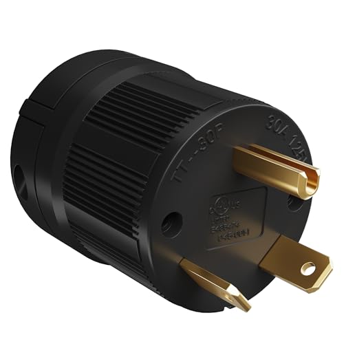 Elecan 30 Amp 125V RV Replacement Plug NEMA TT-30P Extension Cord End Male Power Connector Electrical Straight Blade Grounding Industrial Grade for Trailer Camper Generator -2 Pole 3 Wire-UL