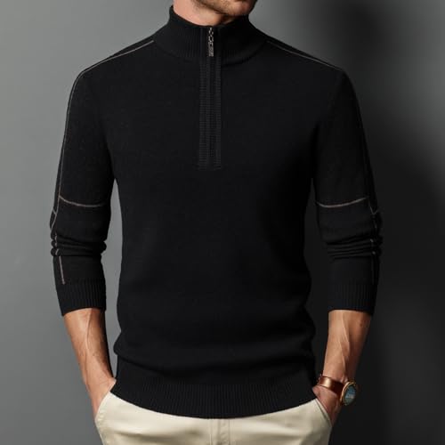 100% Wool Men's Quarter Zip Sweaters Fashionable Casual Autumn Winter Long-Sleeved Knitted Pullover Sweaters2