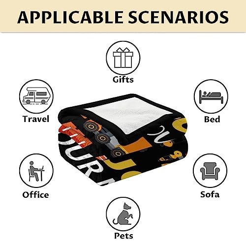 Personalized Construction Truck Blanket Gifts with Name - 60x80 Inches Funny Throw Blanket for Boys - Black Soft Fuzzy Excavator Blankets for Bed, Couch & Living Room