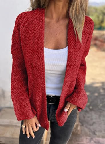 SHEWIN Women's Open Front Sweater Cardigan Casual Long Sleeve Knit Lightweight Outwear Coat - Image 4