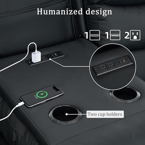 Korser Recliner Sofa, Reclining Loveseat with Console, Oversized Reclining Couch with Drop Down Table, 3-Seater Sofa with Cup Holder and Recessed Power Strip, Black - image 4
