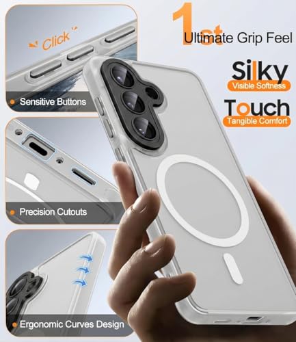Image of Elzzi Magnetic Magsafe for Samsung S26 Case, Upgraded [Full Camera Protection] [Compatible with Magsafe] [Translucent Matte] Shockproof Protective Phone Case for Men & Women