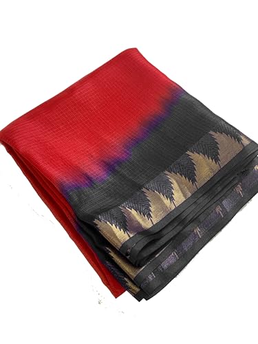 Image of Women's Bhagalpuri Pure Kota Doria Silk Net Saree With Temple Zari Border and Running Blouse Piece