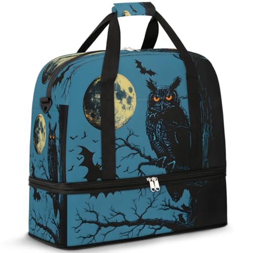 Travel Duffel Bags Moon Owl Foldable Weekender Bags for Women with Shoes Compartment Waterproof & Tear Resistant Carry on Overnight Luggage Duffel Bag Shoulder Sports Tote Bag,A-162