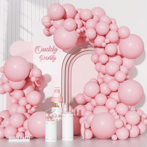 Image of Ouddy Party 129Pcs Pink Balloon Arch Garland Kit in 18 12 10 5 Inch | Different Sizes 6Pcs 18 inch Light Pastel Pink Latex Balloons for Birthday Bridal Baby Shower Wedding Party Decorations