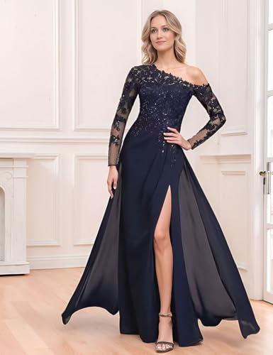 Lace Chiffon Mother of The Bride Dresses Long Sleeve Off Shoulder Evening Gown for Women Formal3