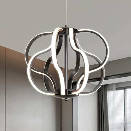 LED Lampara Techo Colgante Moderno, Negro Lampara Colgante Con Control Remoto Regulable Art Lampara Colgante Techo LíNea 40W...